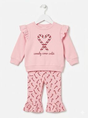 Lila & Jack Pink "Candy Cane Cutie" 2-Piece Sweatshirt & Pants Set - Size 3-6m